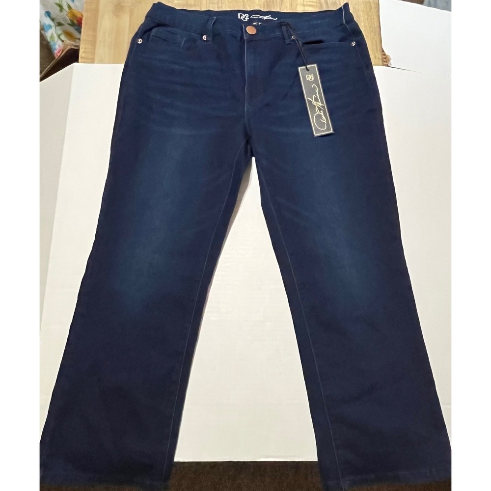DG2 Diane Gilman Virtual Stretch Straight Leg Jeans Indigo Blue Petite 14P NEW